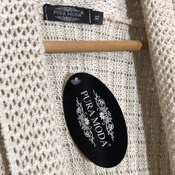 PURA MODA | Women’s Cream L/S Open Front Waterfall Knit Cardigan size XL {NEW} - Picture 9 of 13